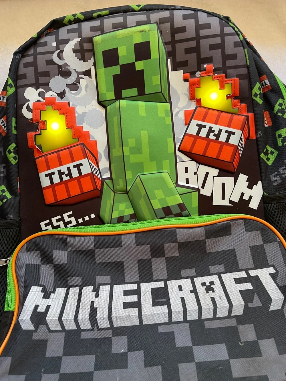 Minecraft Creeper 3D Molded Backpack School Book Bag 17 in